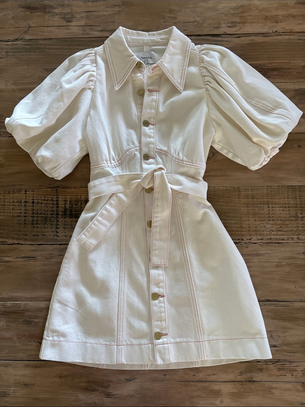 Aureta Cream Mini Dress with Puff Sleeves
